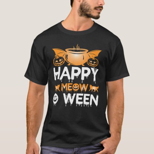 Happy Halloween Meow O Ween Cute Black Cat Party C T_Shirt