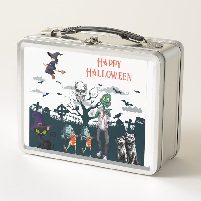 Happy Halloween Metal Lunch Box (Halloween Night when all the Ghost, Zombies and monsters come out Metal Lunch Box!)