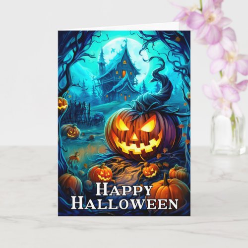 Happy Halloween Mischievous Glowing Pumpkins Card