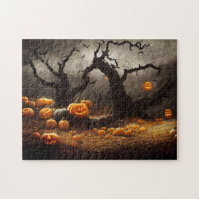 Happy Halloween mit vielen Kürbissen. Jigsaw Puzzle (Horizontal)
