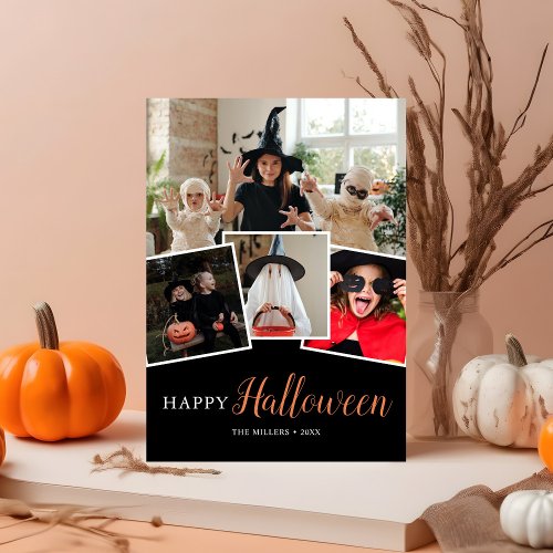 Happy Halloween Modern Black Photo Holiday Card