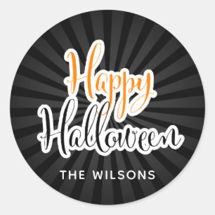 Happy Halloween Modern Typography Black Orange Classic Round Sticker