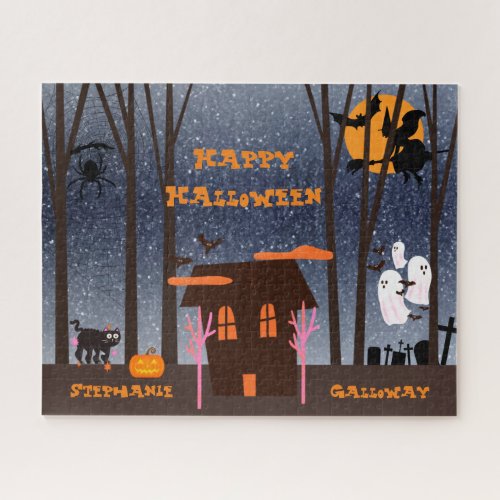 Happy Halloween Monogram Creepy Haunted House Fun Jigsaw Puzzle