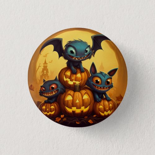 Happy Halloween monster bats smile in the cave Button