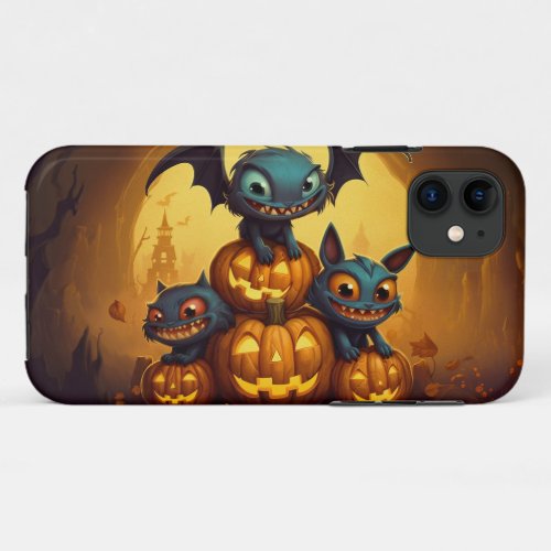 Happy Halloween monster bats smile in the cave iPhone 11 Case