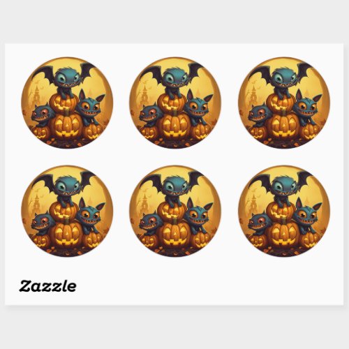 Happy Halloween monster bats smile in the cave Classic Round Sticker