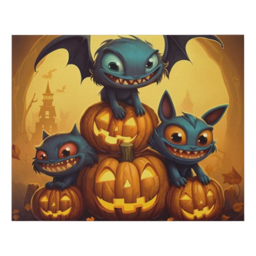 Happy Halloween monster bats smile in the cave Faux Canvas Print