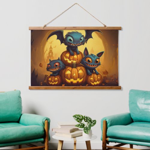 Happy Halloween monster bats smile in the cave Hanging Tapestry
