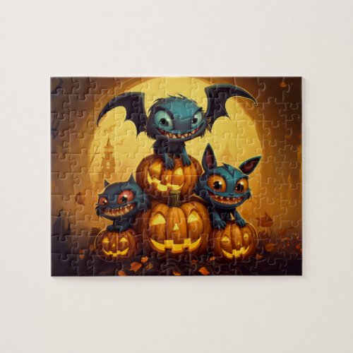 Happy Halloween monster bats smile in the cave Jigsaw Puzzle