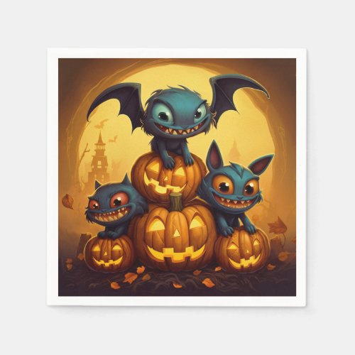 Happy Halloween monster bats smile in the cave Napkins