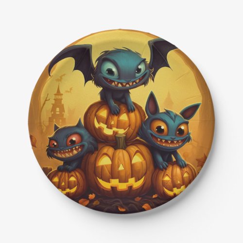 Happy Halloween monster bats smile in the cave Paper Plates
