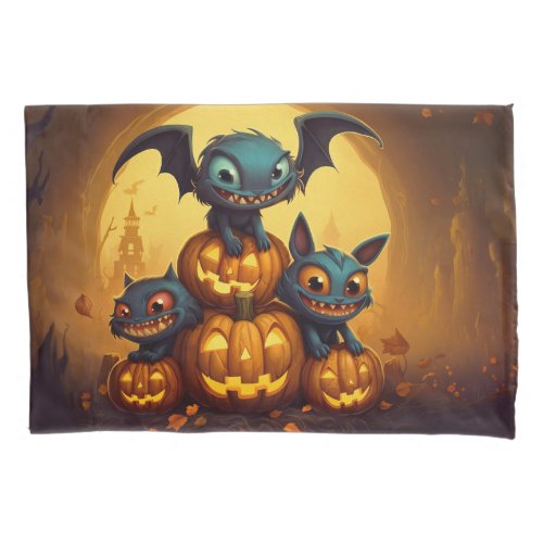 Happy Halloween monster bats smile in the cave Pillow Case