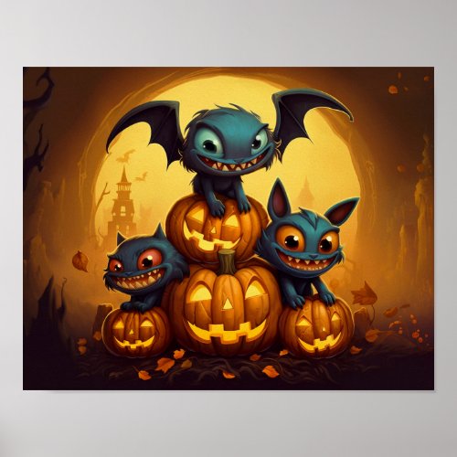 Happy Halloween monster bats smile in the cave Poster
