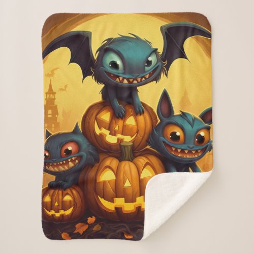 Happy Halloween monster bats smile in the cave Sherpa Blanket