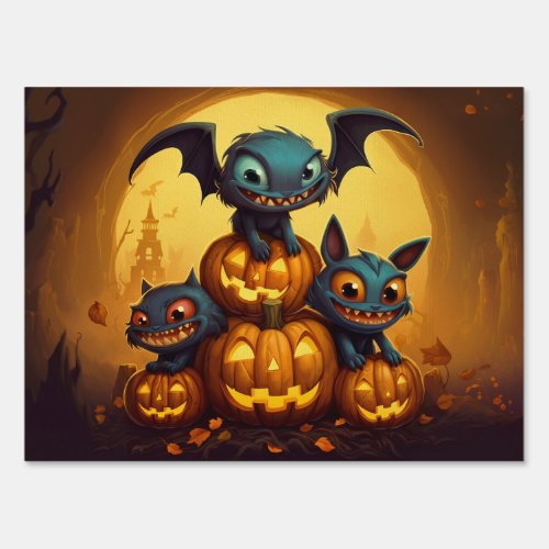 Happy Halloween monster bats smile in the cave Sign