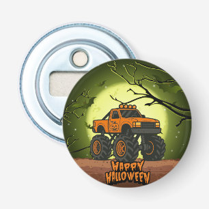 Happy Halloween Monster Truck with bats and moon Bottle Opener
