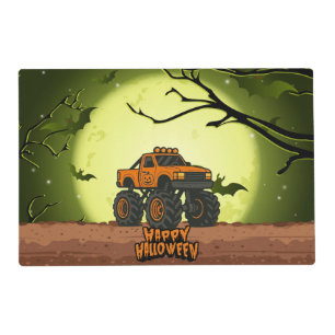 Happy Halloween Monster Truck with bats and moon Placemat
