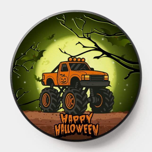 Happy Halloween Monster Truck with bats and moon PopSocket (Popsocket)