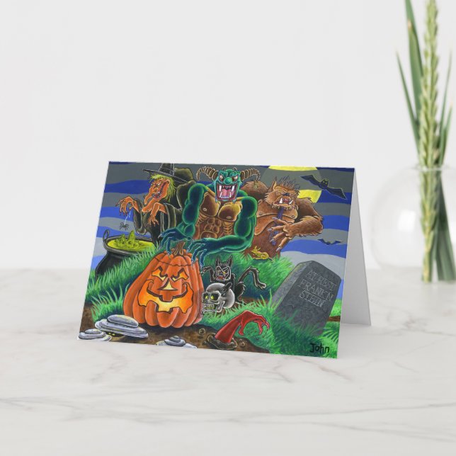Happy Halloween Monsters and Ghosts Card (Front)