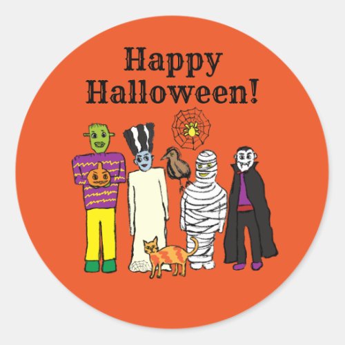 Happy Halloween Monsters Favor Classic Round Sticker