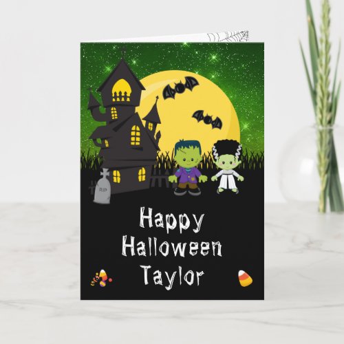 Happy Halloween Monsters Green Card