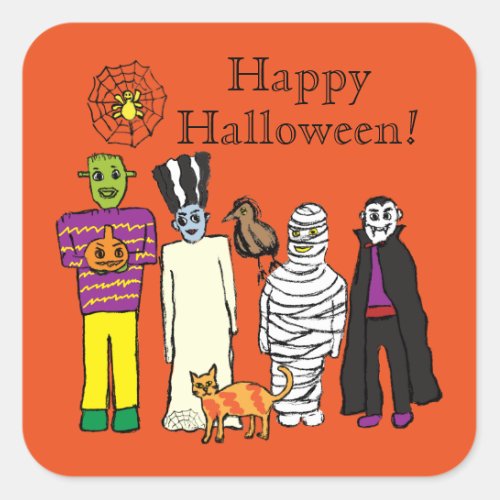 Happy Halloween Monsters Square Sticker