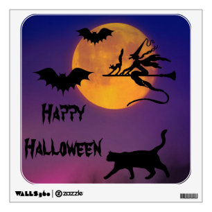 Happy Halloween Moon and Silhouettes Wall Decal