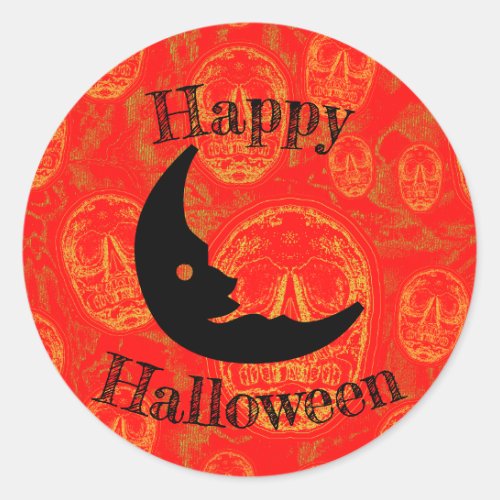 Happy Halloween Moon Classic Round Sticker