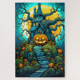 Happy Halloween Moon-lit Haunted House Jigsaw Puzzle