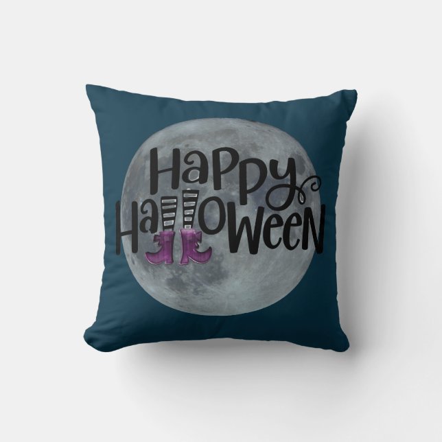 Happy Halloween Moon  Throw Pillow (Front)