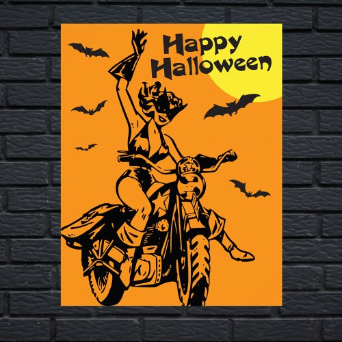 Happy Halloween motorcycle woman cat costume Poster
