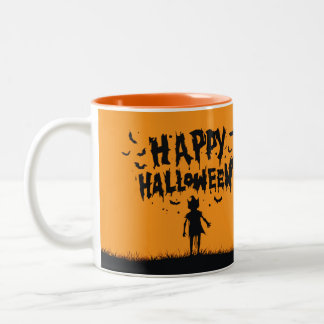 Happy Halloween:Mug with Mysterious Silhouette Two-Tone Coffee Mug
