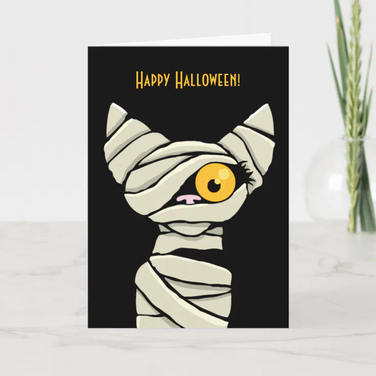 Happy Halloween Mummy Cat Card | Zazzle