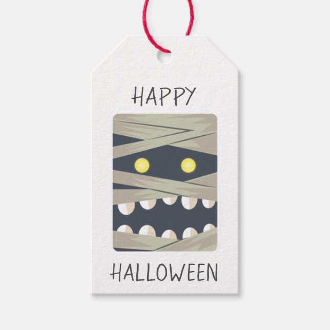 Happy Halloween Mummy Face Gift Tags (Front)