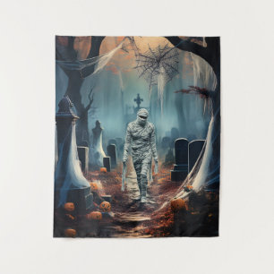 Happy Halloween Mummy In a Graveyard Tapestry