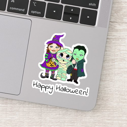Happy Halloween Mummy Vampire and Witch Kids Sticker