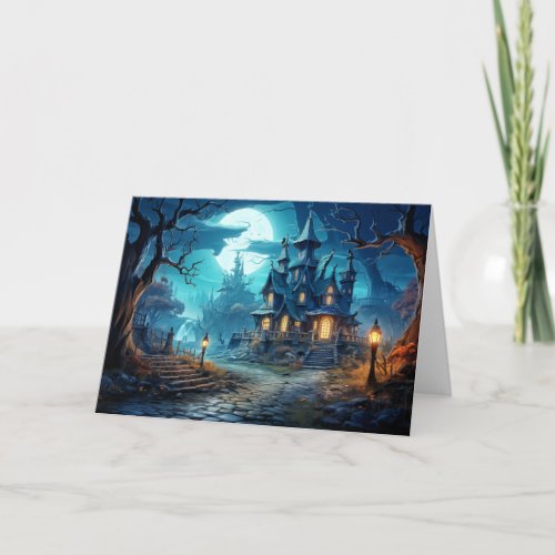 Happy Halloween Mysterious Haunted Manor Card