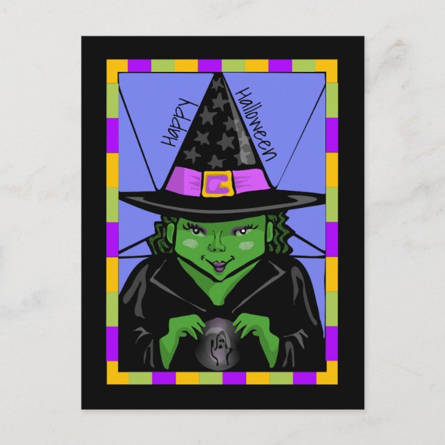 Happy Halloween Mystic Witch Postcard (Front)