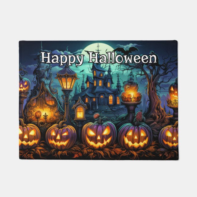 Happy Halloween | Nefarious Glowing Pumpkins Doormat (Front)