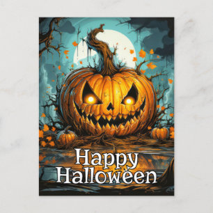 Happy Halloween Nefarious Pumpkin After Midnight Postcard