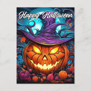 Happy Halloween Nefarious Pumpkin Illustration Postcard