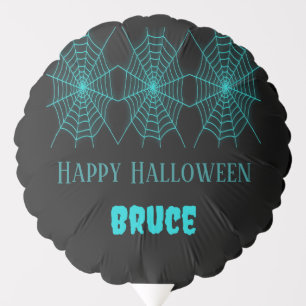 Happy Halloween neon blue spiderweb black Balloon