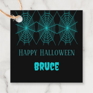 Happy Halloween neon blue spiderweb black Favor Tags