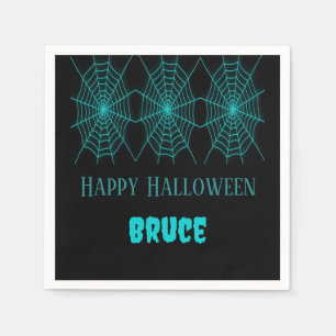 Happy Halloween neon blue spiderweb black Napkins