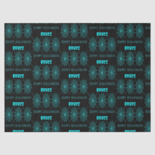 Happy Halloween neon blue spiderweb black Tissue Paper