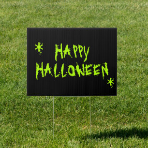Happy Halloween neon green black scary typography Sign