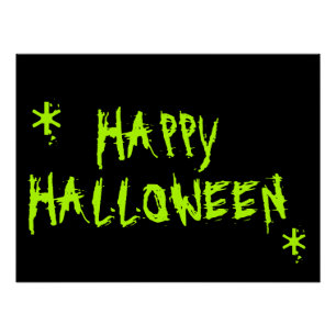 Happy Halloween neon green black spooky Typography Poster