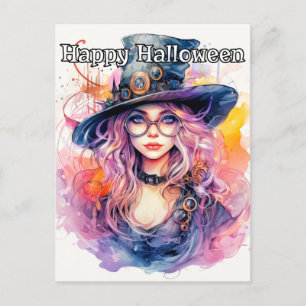 Happy Halloween - Nerdy Witch Illustration Postcard