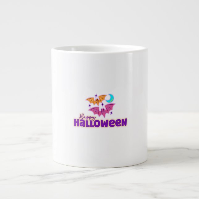 Happy Halloween Night – Cute Bats & Moon Spooky  Giant Coffee Mug (Front)