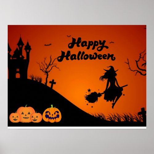 Happy Halloween Night _ Spooky Witch Pumpkins  Poster